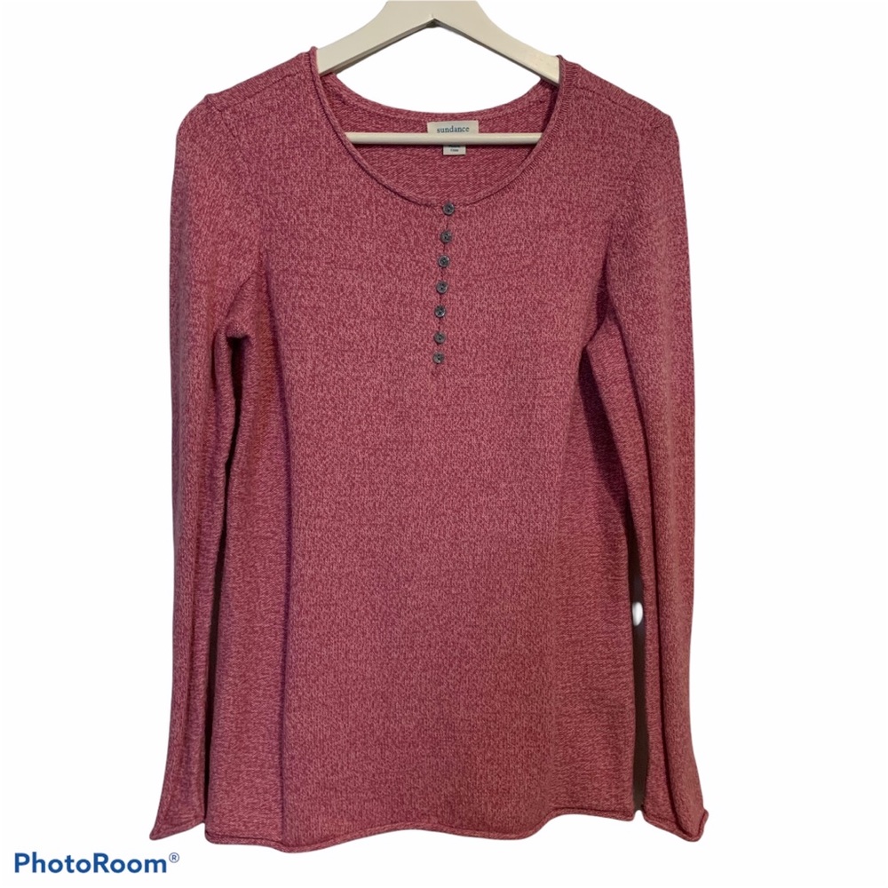 Sundance catalog S homestead Henley rose rolled hem collar silk blend pullover